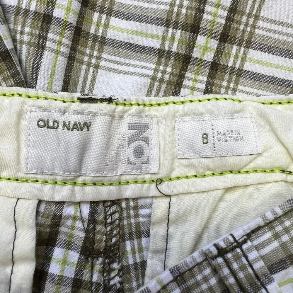 Old Navy Boy's Knee Length Green Plaid Bermuda Shorts Adjustable Waist‎ Sz 8